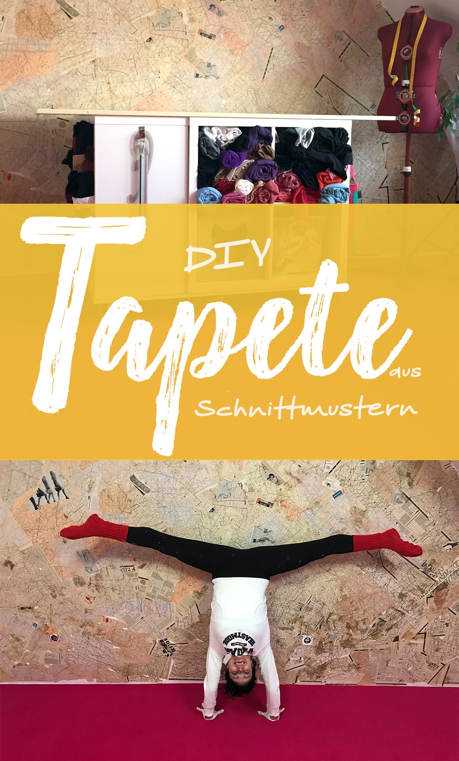 Arbeitszimmer Revamp mit DIY Tapete aus Schnittmustern und selbstgebautem Regal | Schwatz Katz