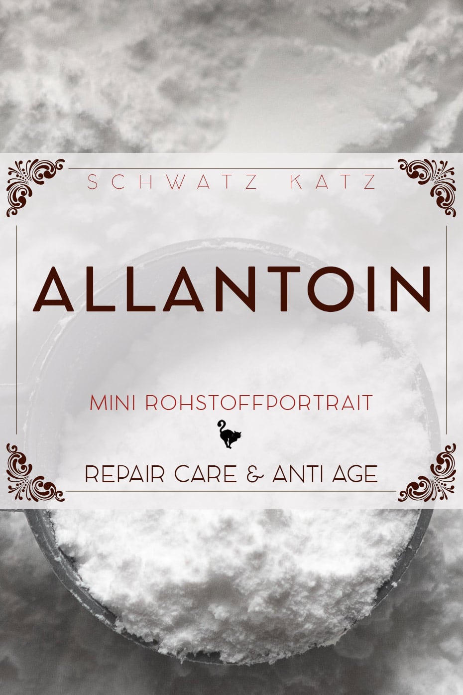 Allantoin Mini Rohstoffportrait auf Schwatz Katz